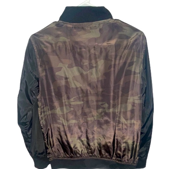 DISTORTION Black & Green Camouflage Zip Up Bomber Jacket Size L - Picture 2 of 4